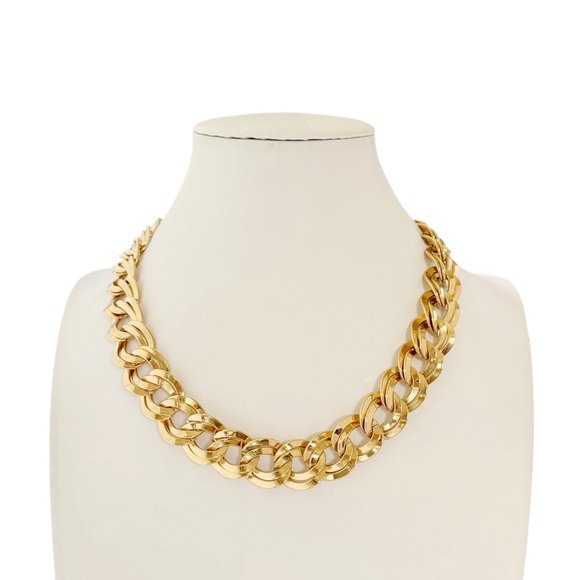 Vintage Monet Double Curb Link Chain Collar Necklace Polished Goldtone - Picture 2 of 10